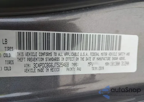 2018 Dodge Journey Sxt z USA, uszkodzony, nr VIN 3C4PDCBG6JT525468